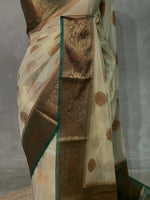 Off white and green Georgette saree -LZ10