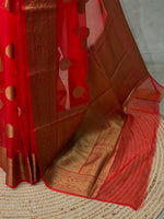 Off white and Red Georgette saree -LZ10C