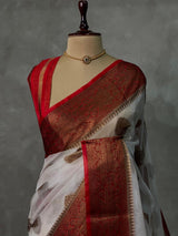 Off white and Red Georgette saree -LZ10B