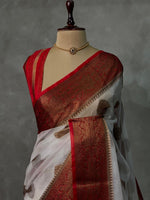 Off white and Red Georgette saree -LZ10B