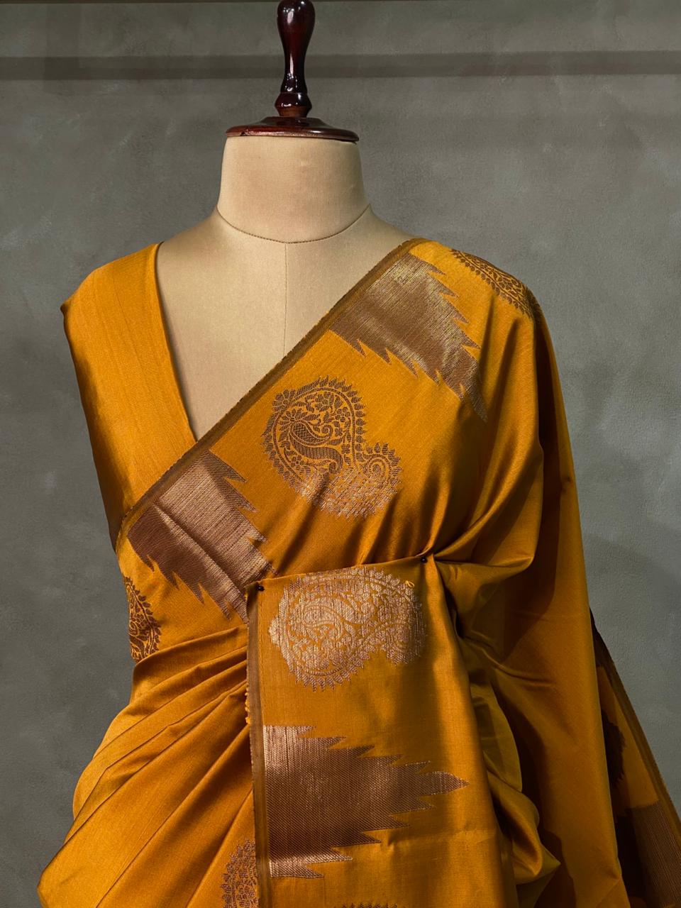Mustard Yellow banarasi silk saree -PMR4A