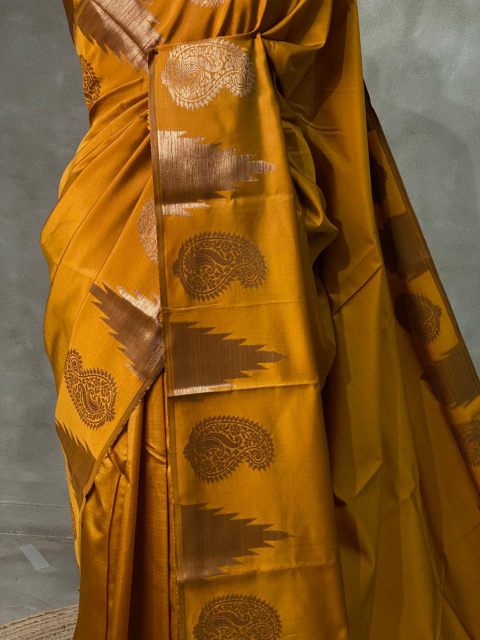 Mustard Yellow banarasi silk saree -PMR4A