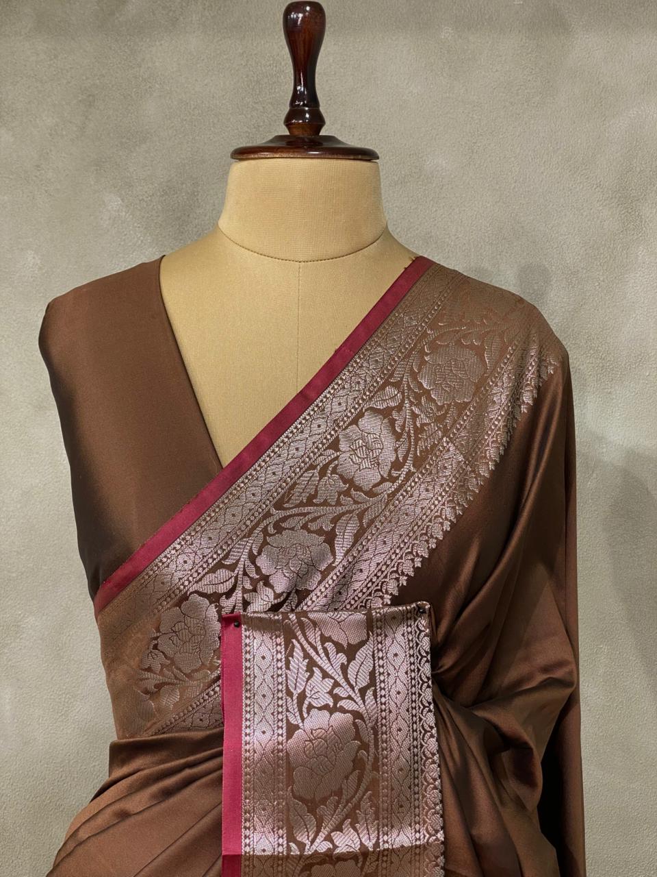Brown katan Banarasi silk saree- PIH38C