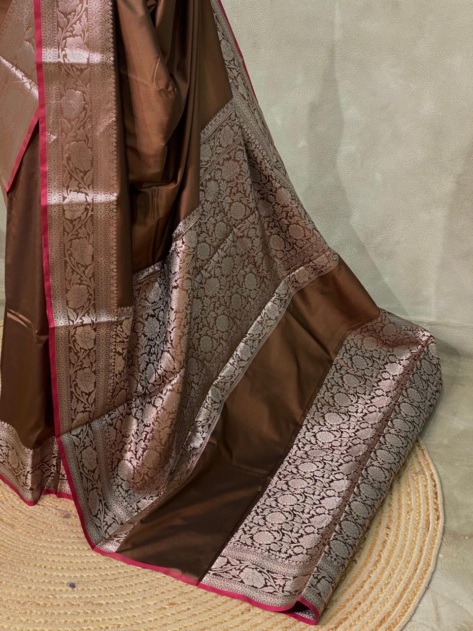 Brown katan Banarasi silk saree- PIH38C