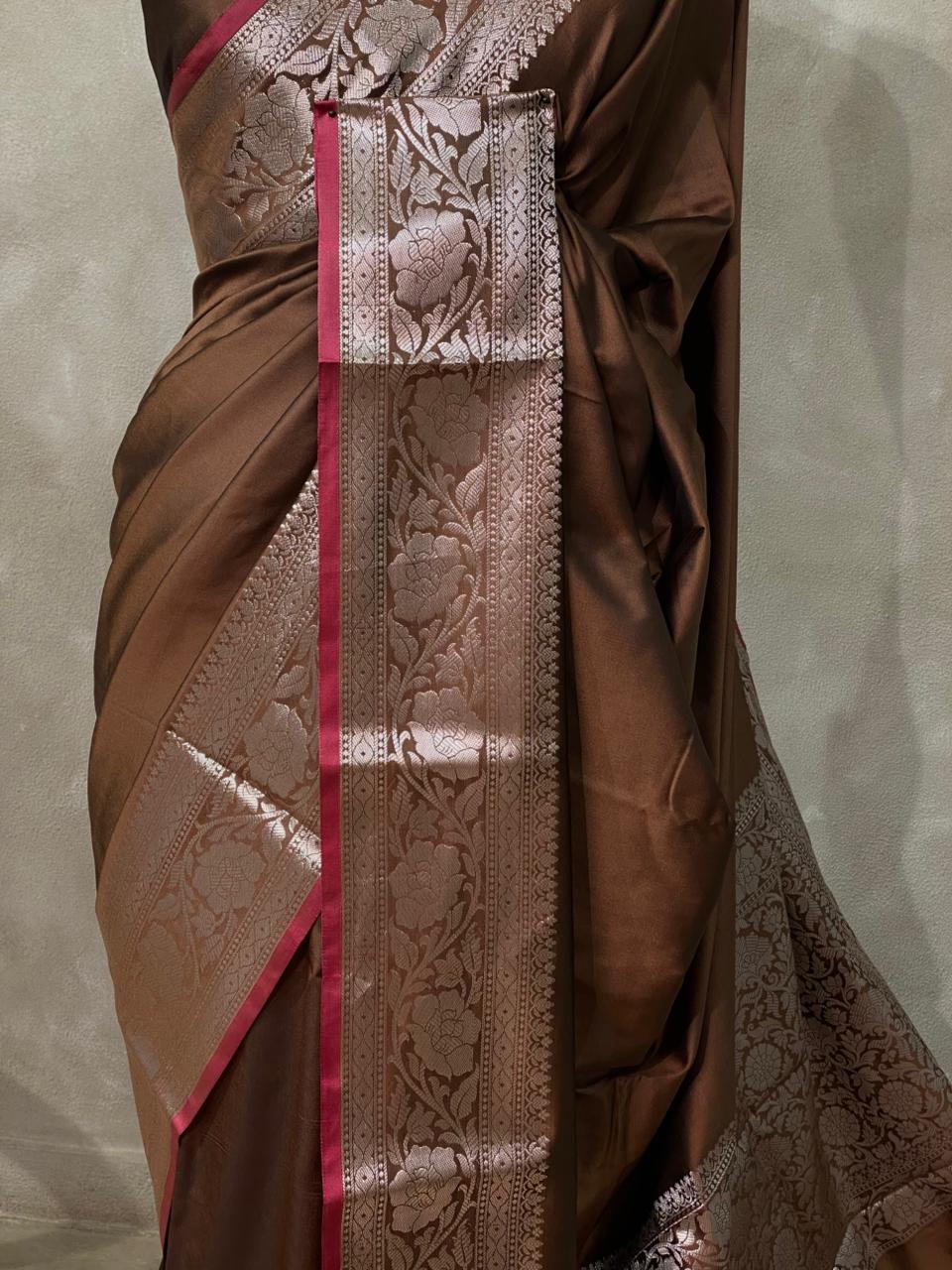 Brown katan Banarasi silk saree- PIH38C