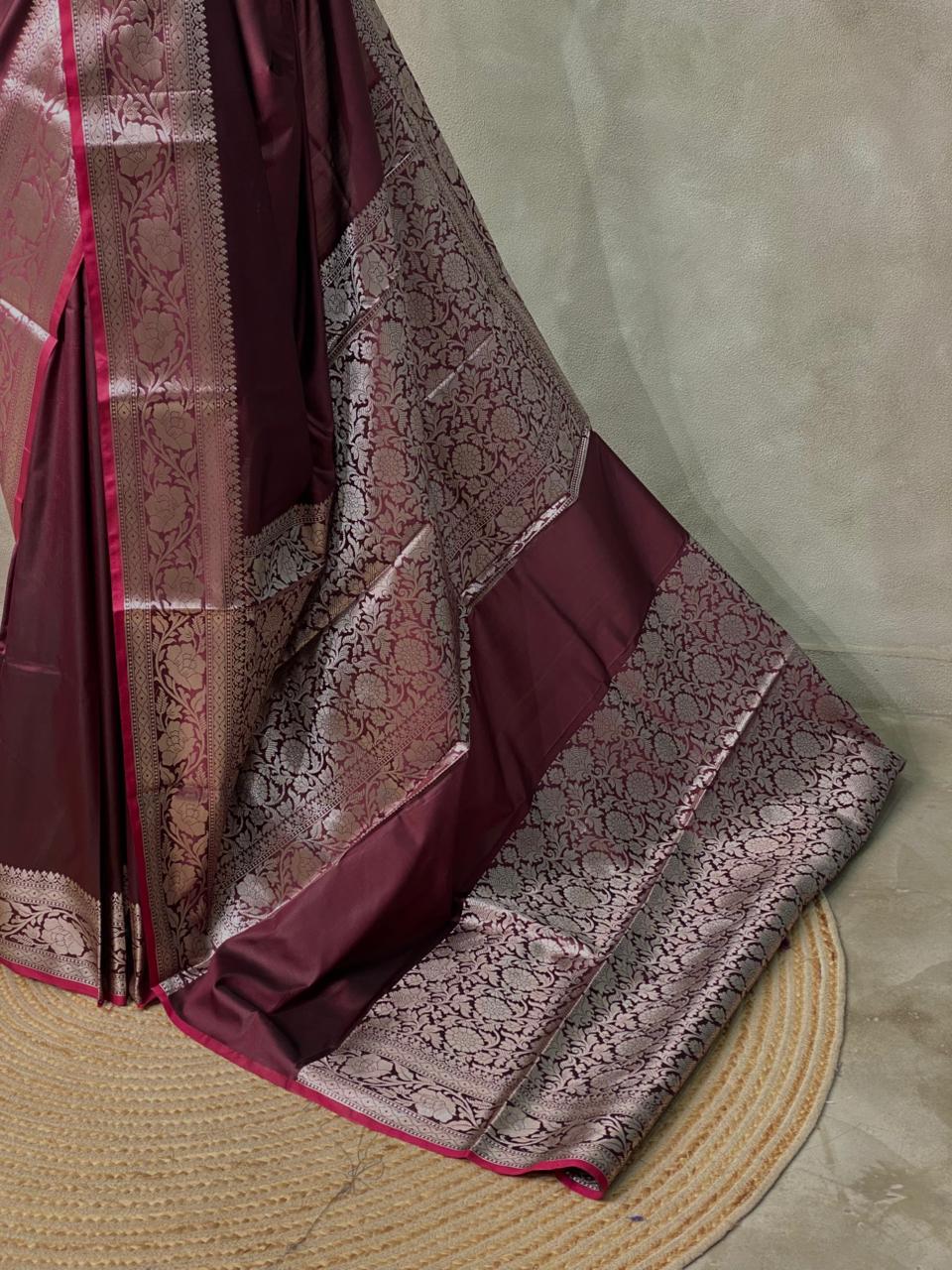 Maroon katan Banarasi silk saree- PIH38D