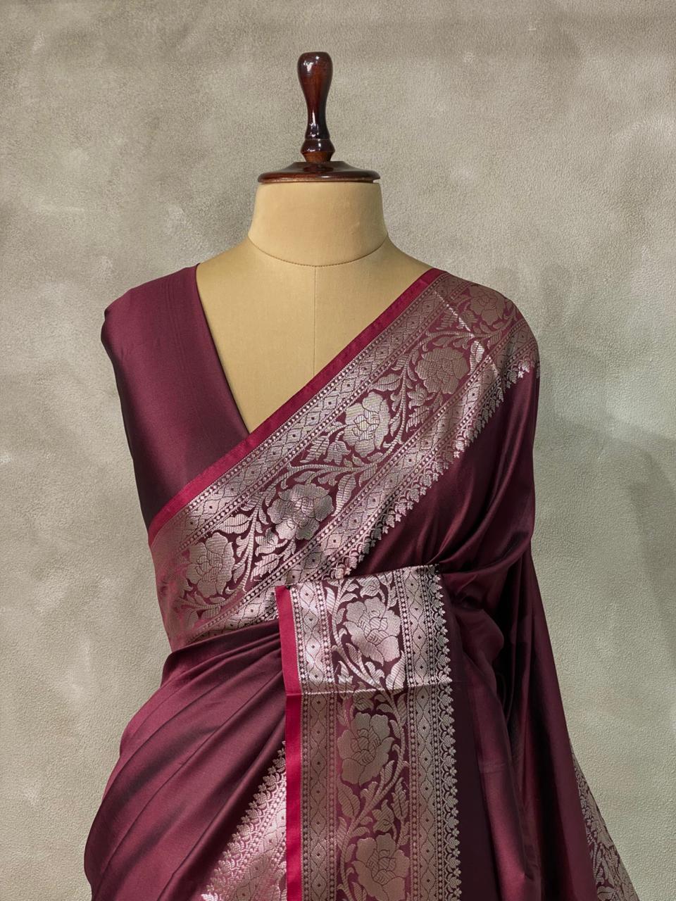 Maroon katan Banarasi silk saree- PIH38D