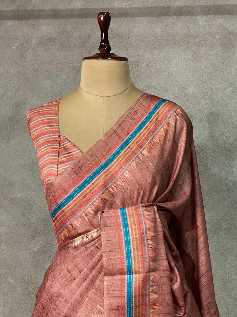 Chicku shade Semi tusser silk saree - KRUPT1