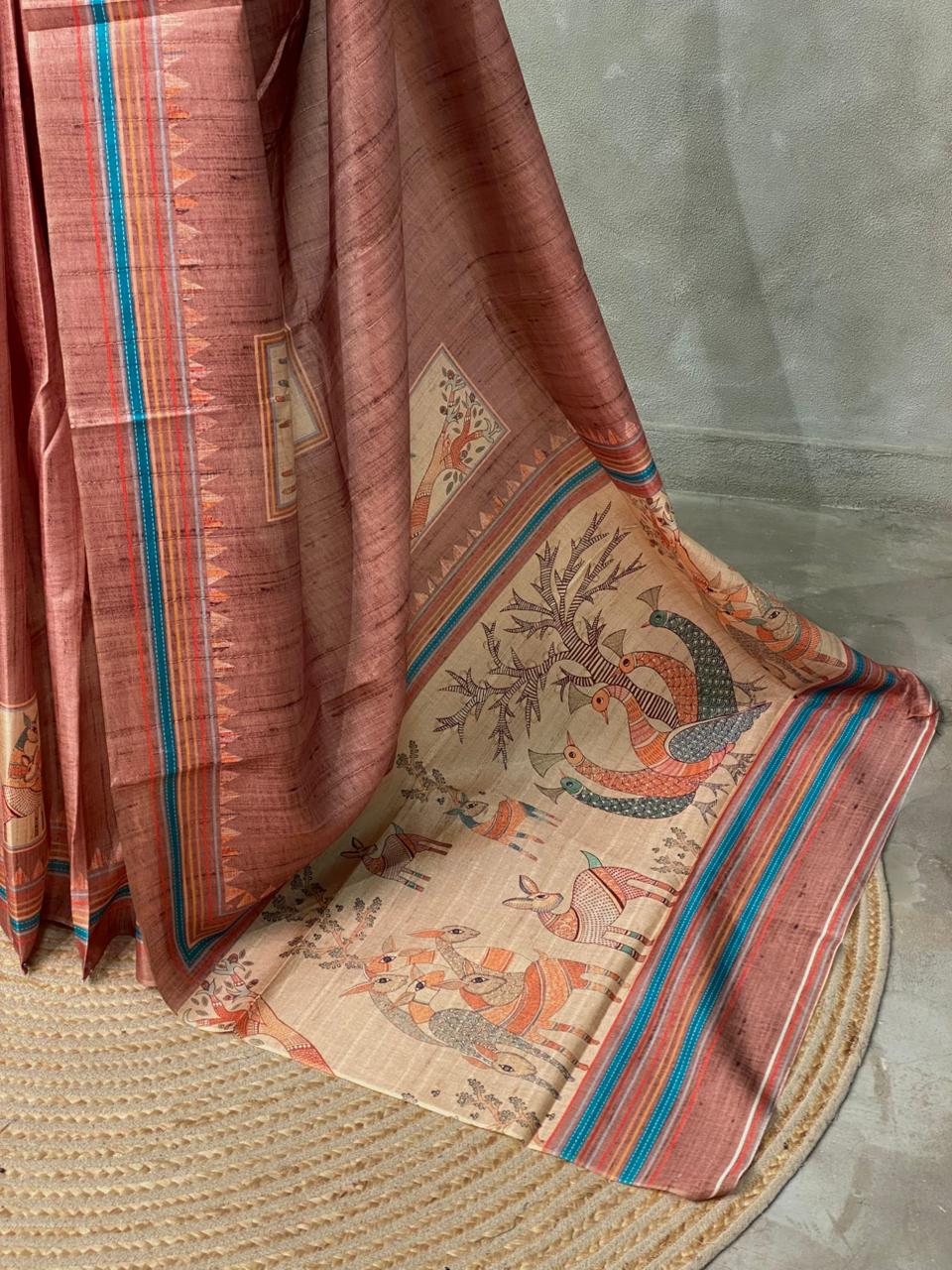 Chicku shade Semi tusser silk saree - KRUPT1