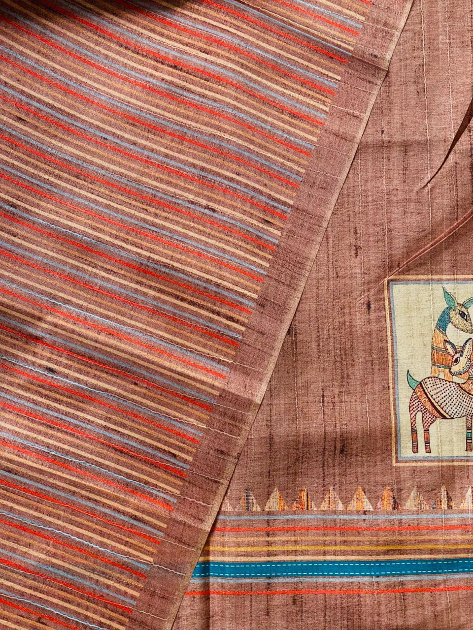 Chicku shade Semi tusser silk saree - KRUPT1