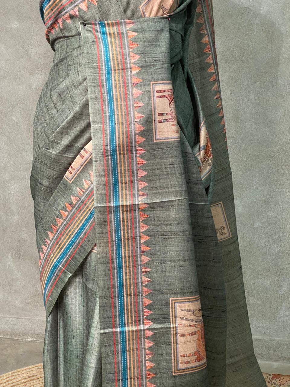 moss green Semi tusser silk saree - KRUPT5