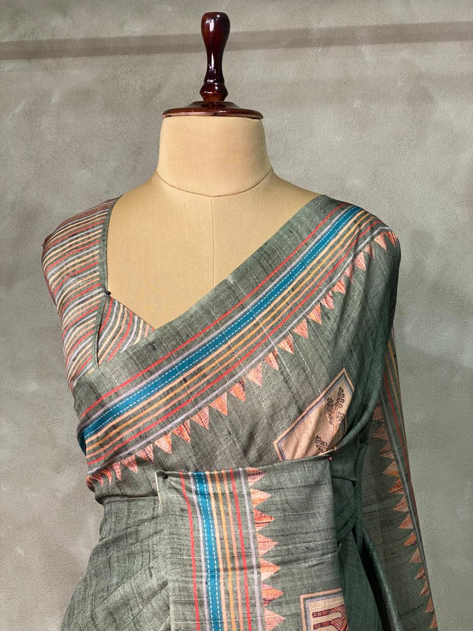 moss green Semi tusser silk saree - KRUPT5