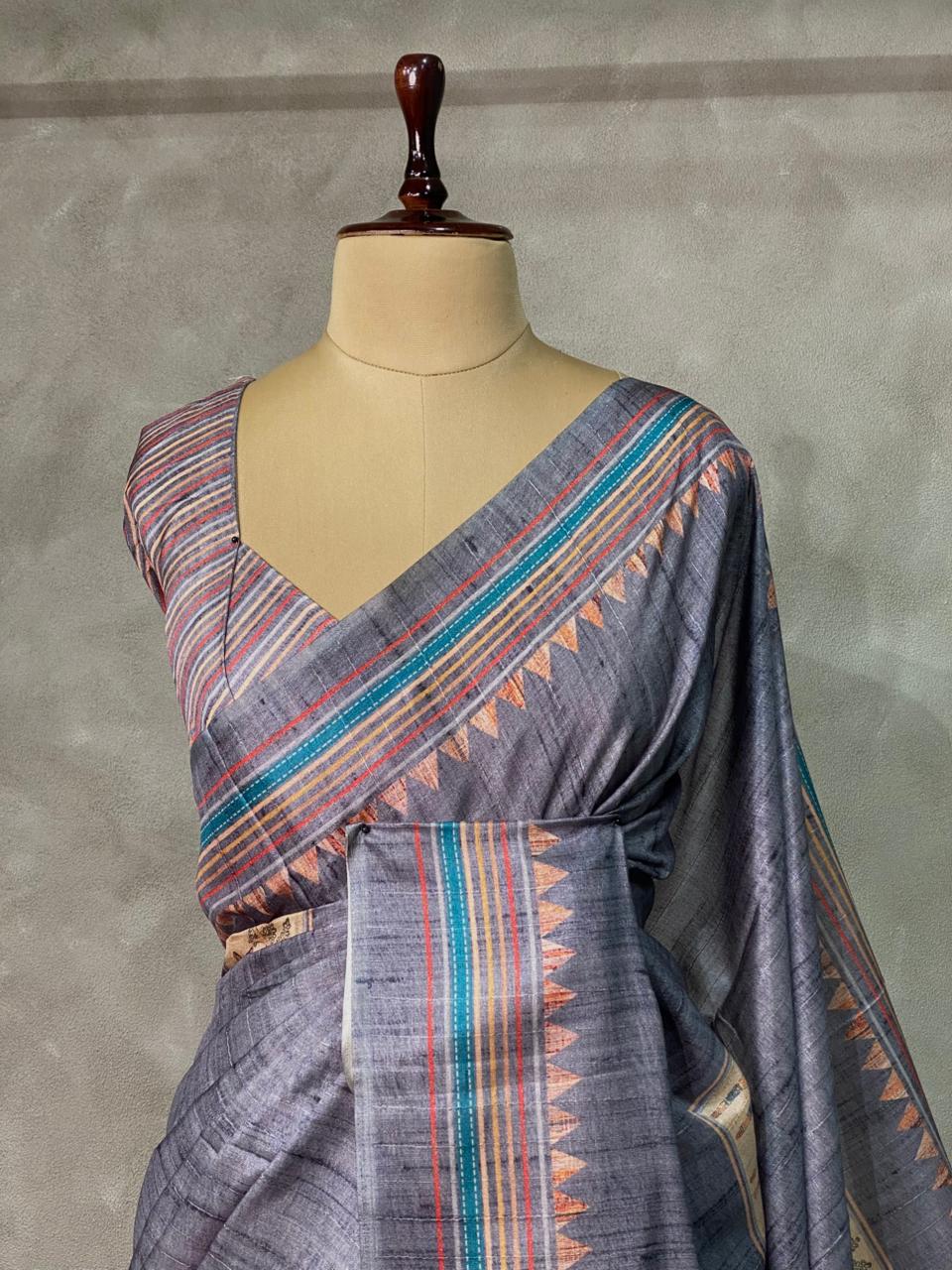 Grey Semi tusser silk saree - KRUPT7