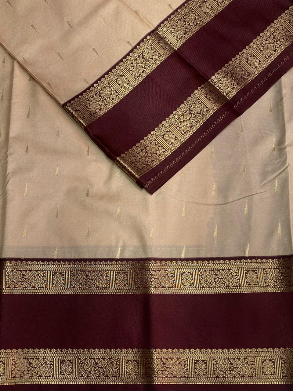 Beige and Brown kanchipuram silk saree- PSSR242