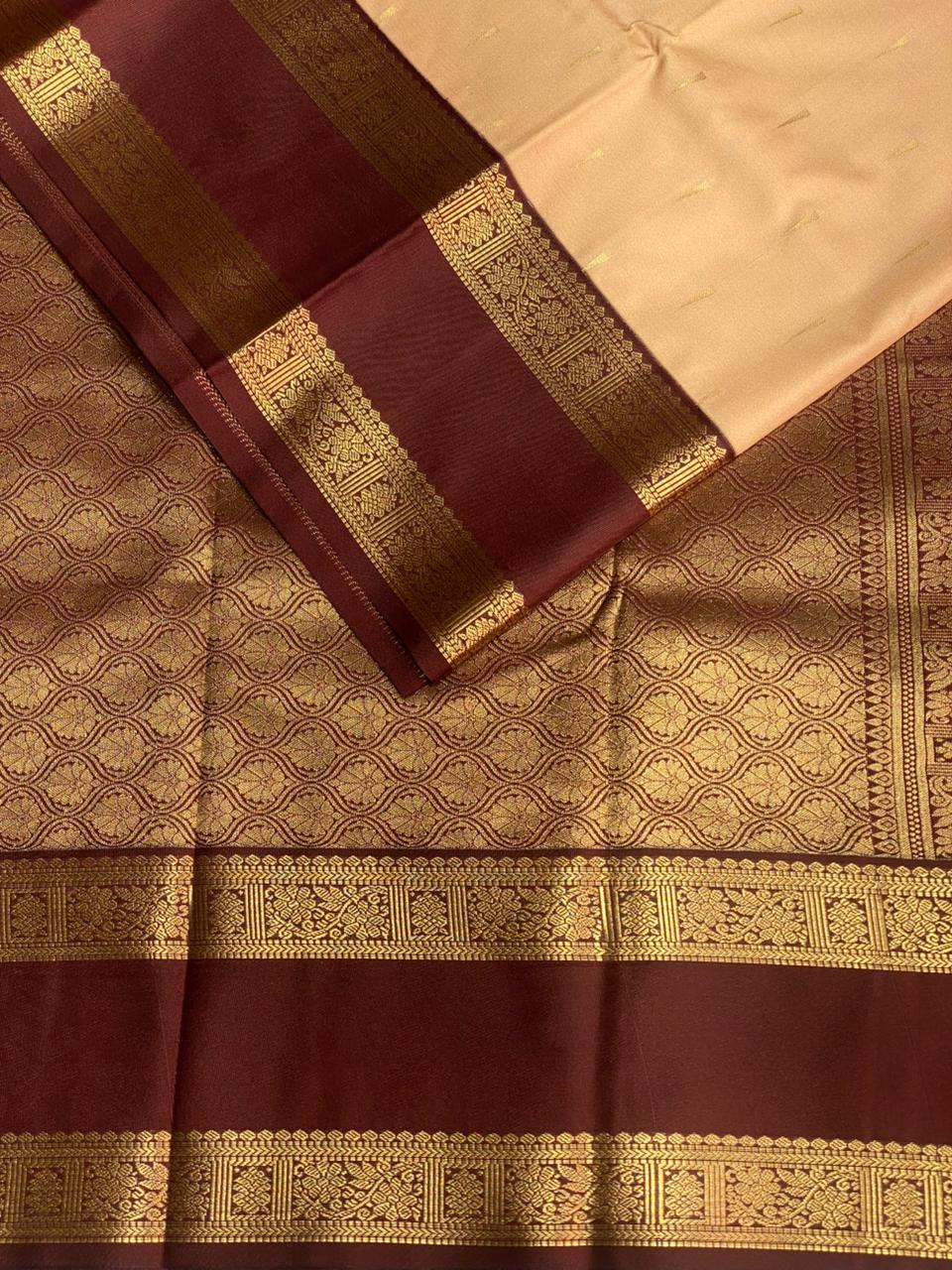 Beige and Brown kanchipuram silk saree- PSSR242