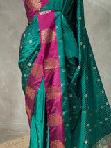 Peacock blue and Magenta pure soft silk saree - PSOFTD3