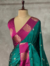 Peacock blue and Magenta pure soft silk saree - PSOFTD3