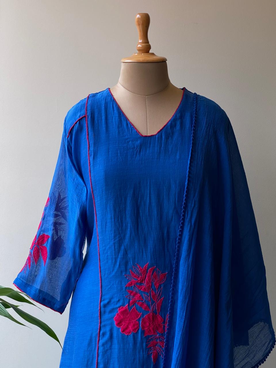 Blue and magenta mul chanderi salwar set -SMUL2 -SIZE40