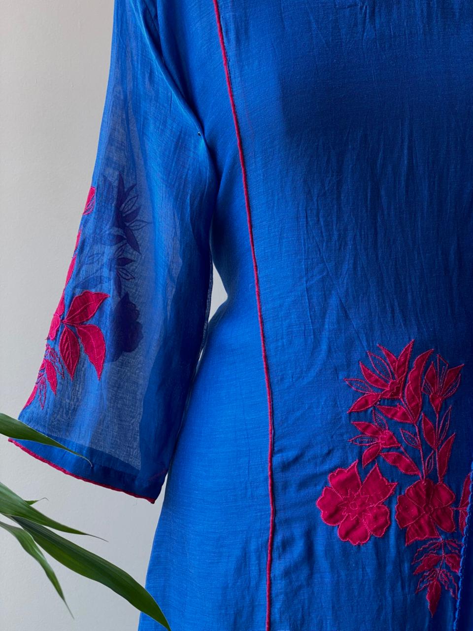 Blue and magenta mul chanderi salwar set -SMUL2 -SIZE40