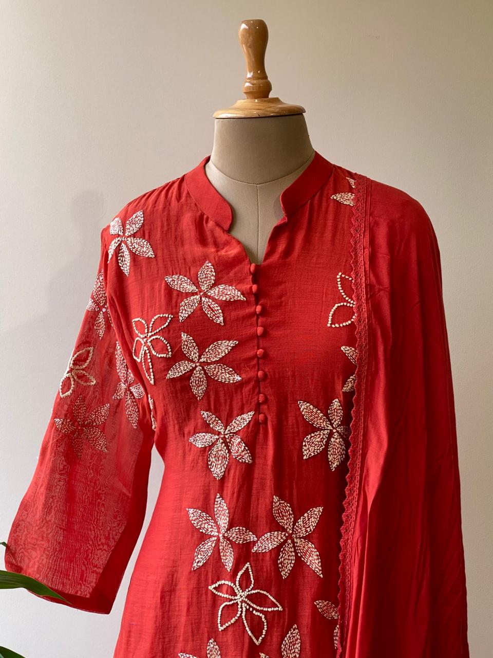 Red Pure mul chanderi salwar set -SMUL6 -SIZE40