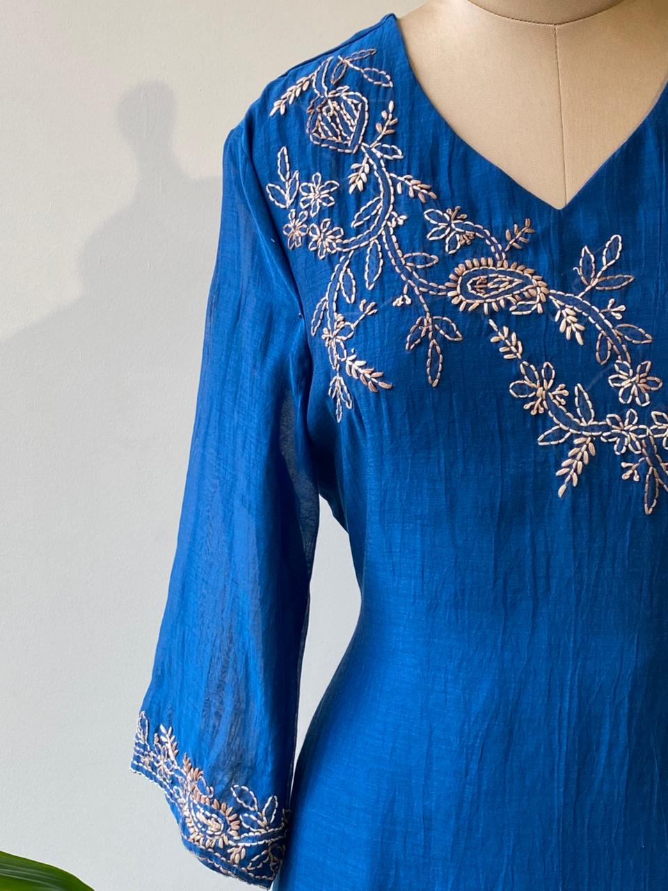 Blue Pure mul chanderi salwar set -SMUL9 -SIZE42