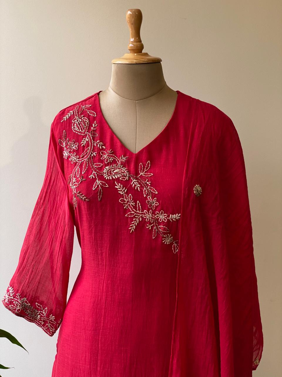 Red Pure mul chanderi salwar set -SMUL10 -SIZE42