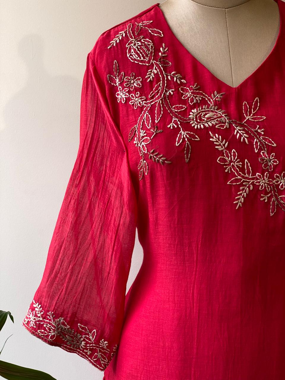 Red Pure mul chanderi salwar set -SMUL10 -SIZE42