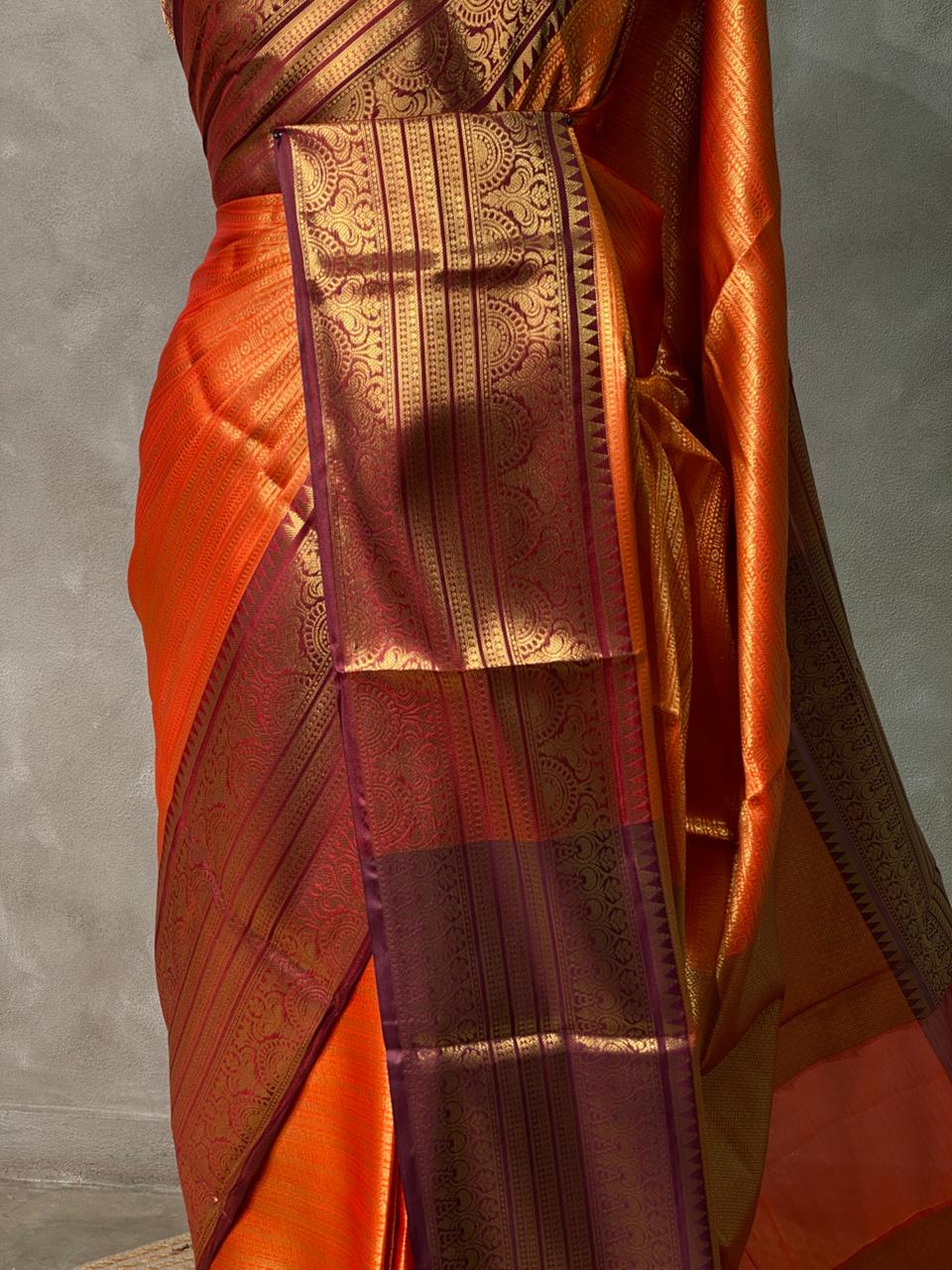 Orange and Deep Maroon Banarasi silk saree- PIH39C