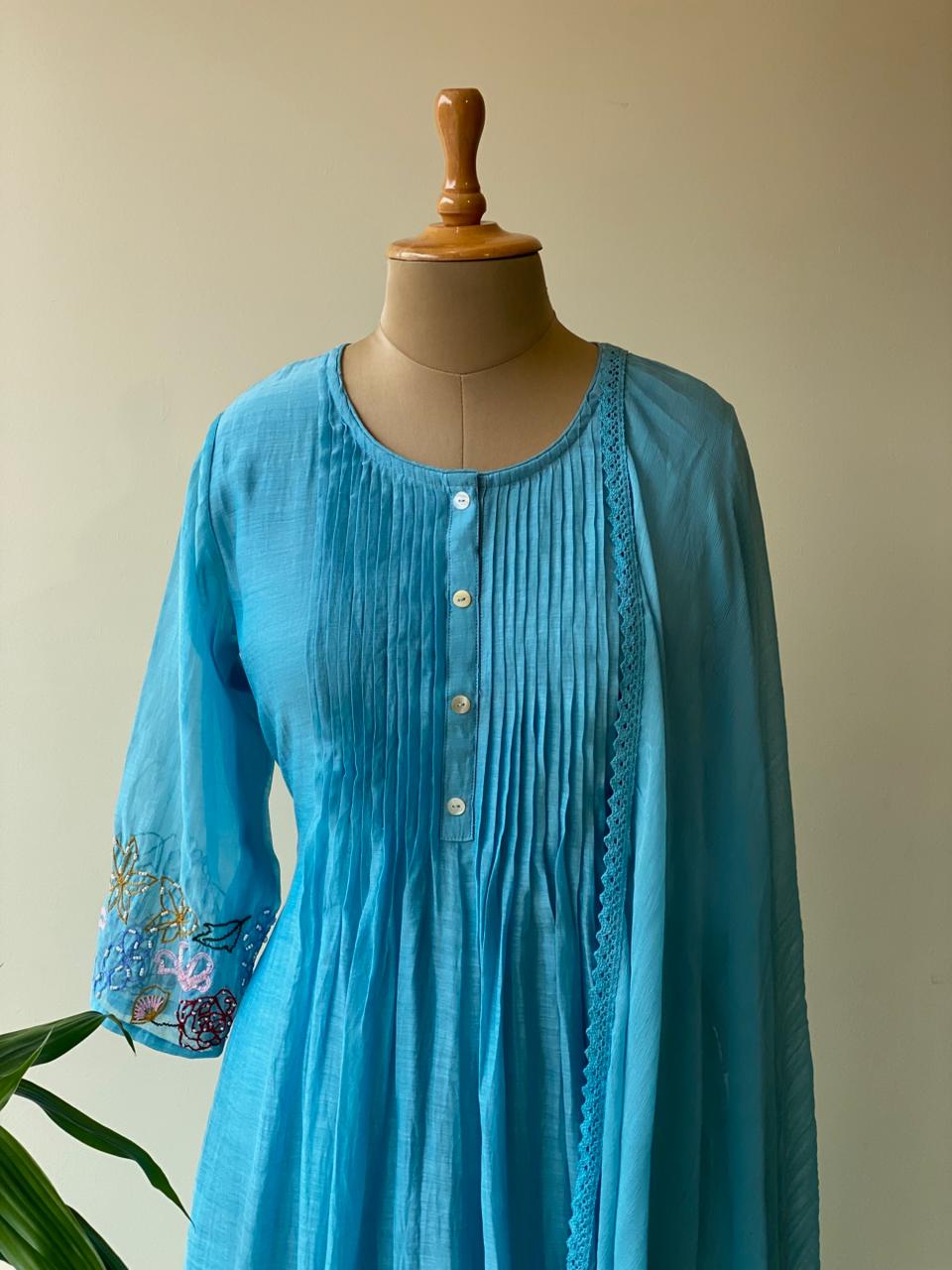 Blue Pure mul chanderi salwar set -SMUL11 -SIZE40