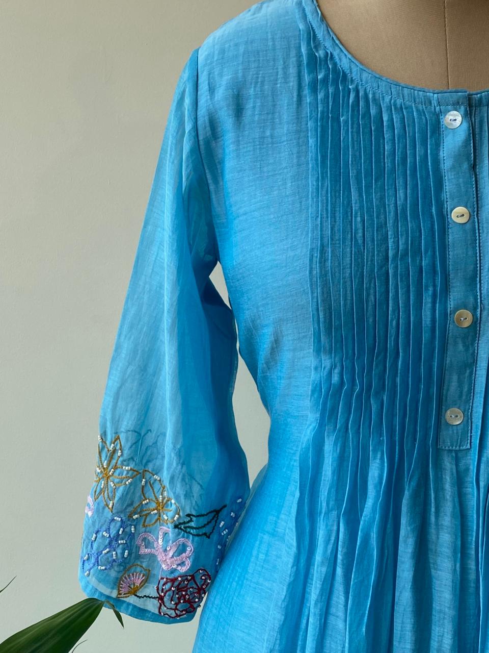 Blue Pure mul chanderi salwar set -SMUL11 -SIZE40