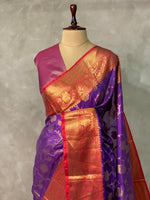 Violet and red Banarasi silk saree- PIH40