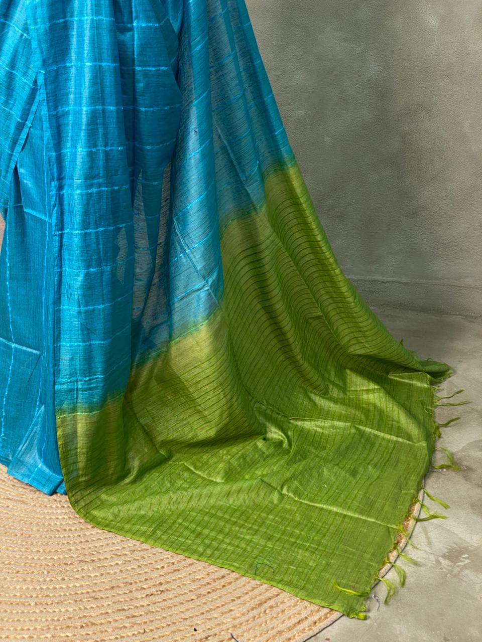 Blue and Green Tusser silk saree -SOT19