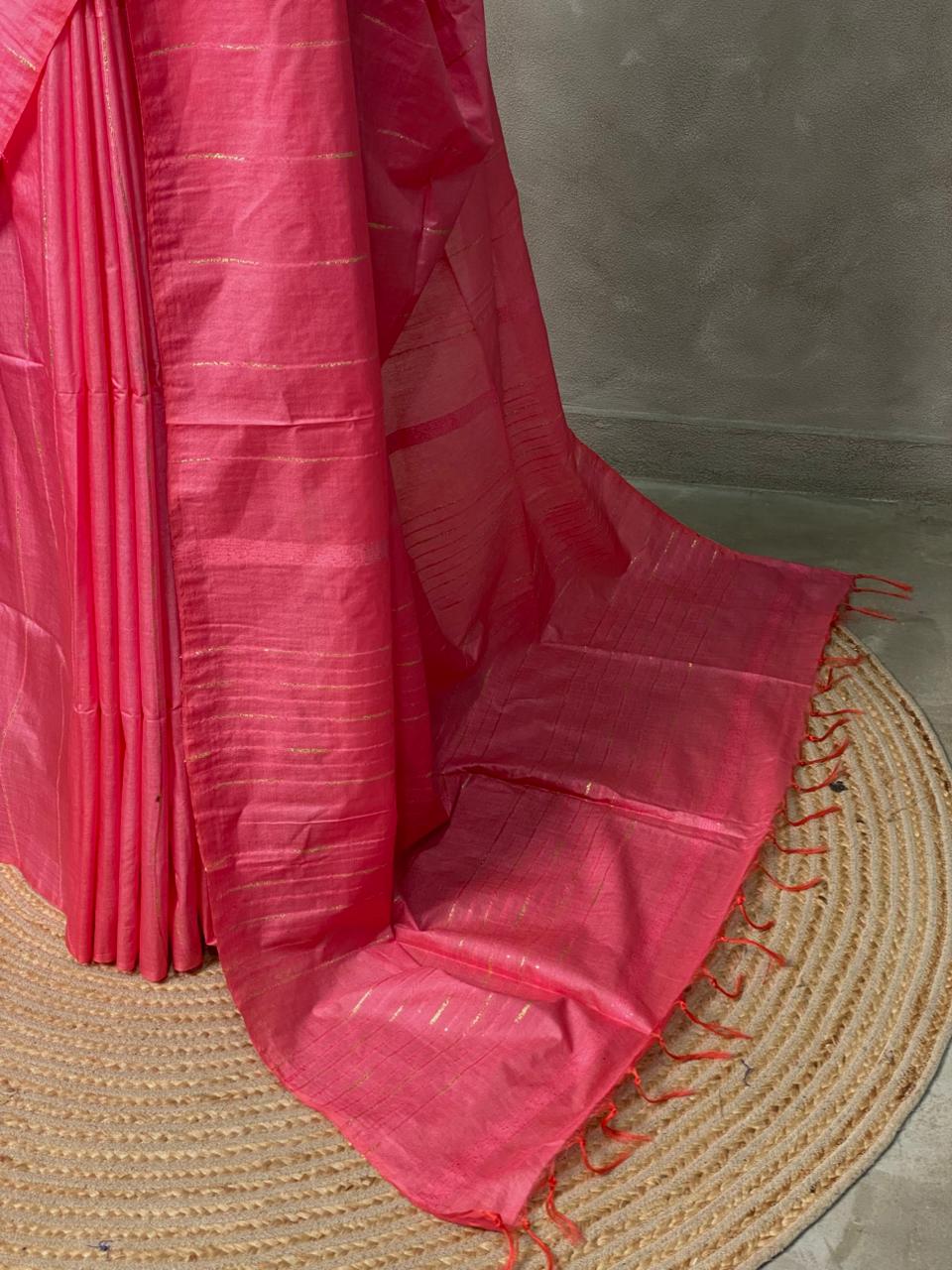Dark Pink Tusser silk saree -SOT10
