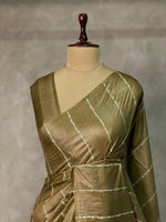 Moss green Tusser silk saree -SOT11