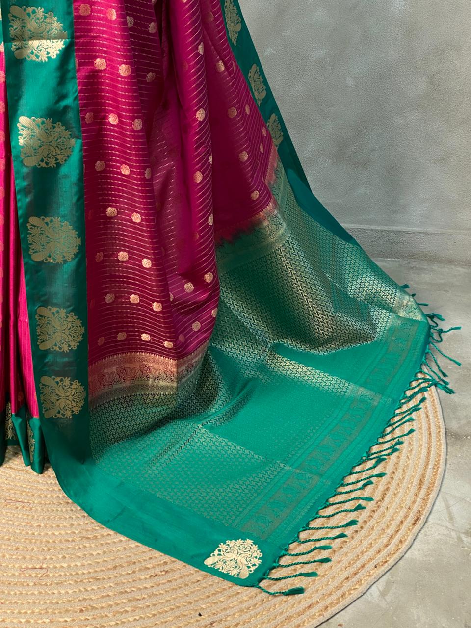 Magenta and Green Green pure soft silk saree - PSOFTD5
