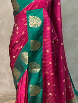 Magenta and Green Green pure soft silk saree - PSOFTD5