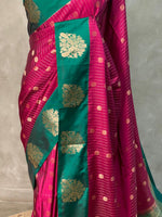 Magenta and Green Green pure soft silk saree - PSOFTD5