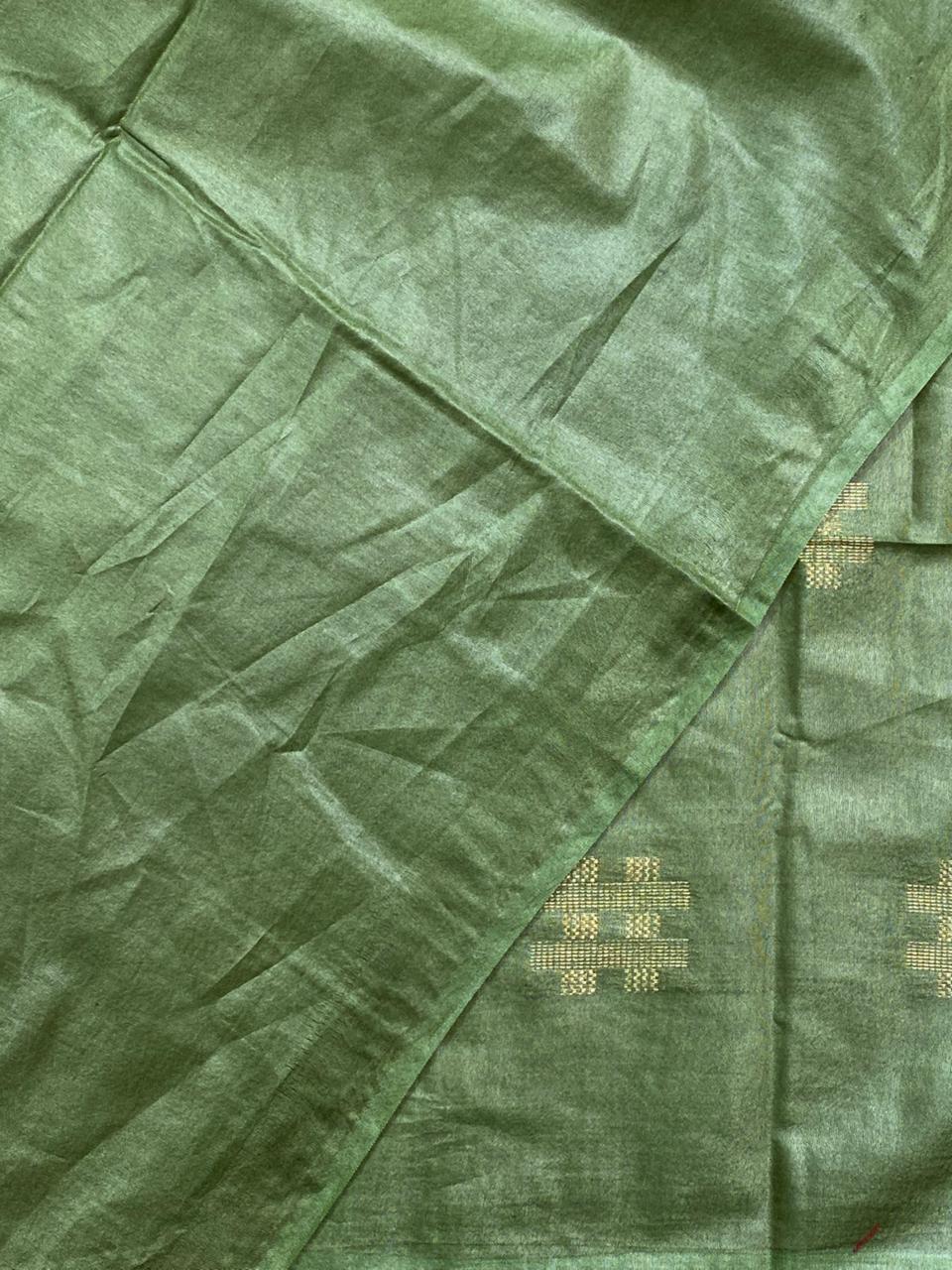 Olive Green Tusser silk saree -SOT14