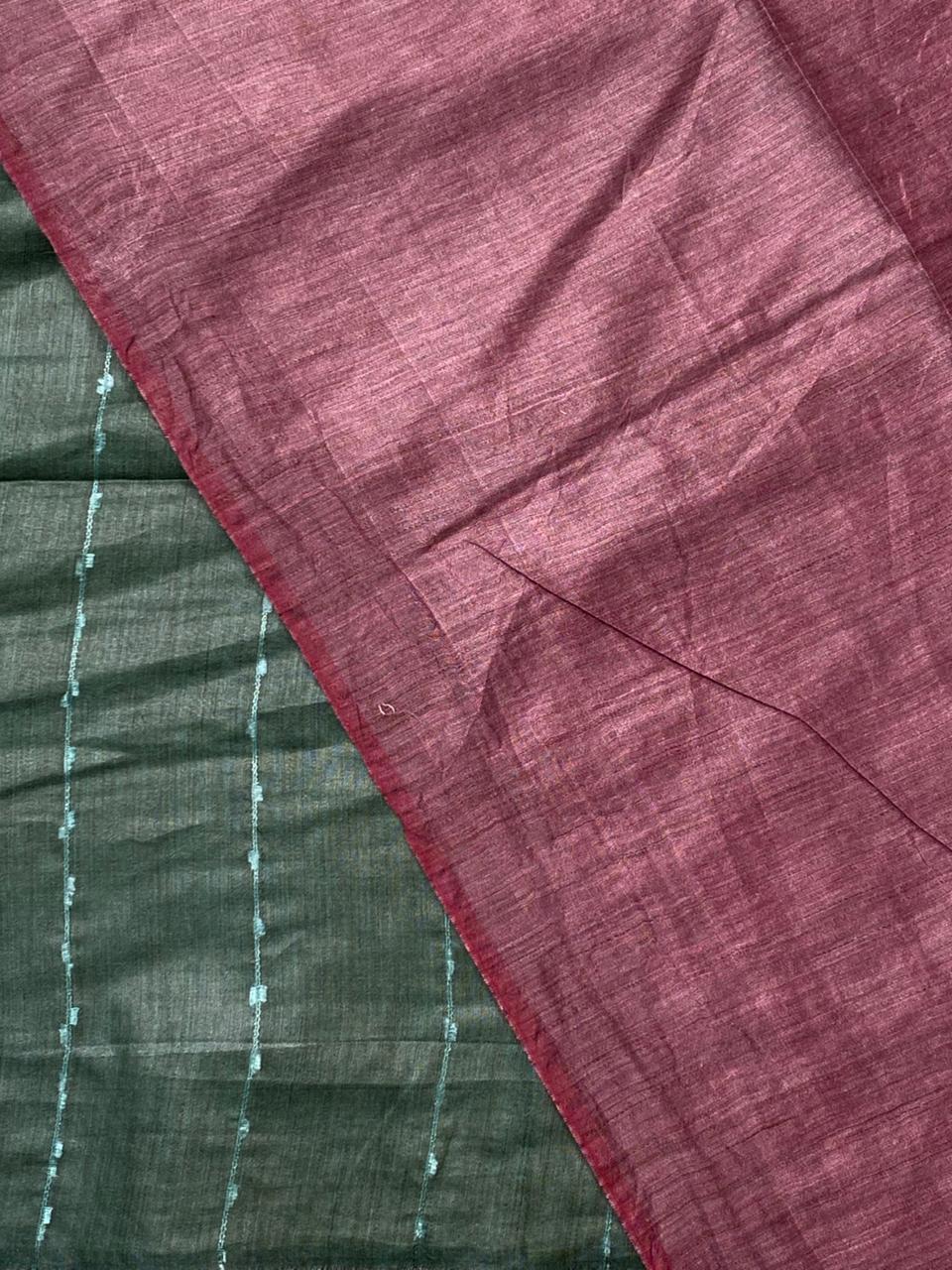 Moss green and onion pink Tusser silk saree -SOT18
