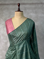 Moss green and onion pink Tusser silk saree -SOT18