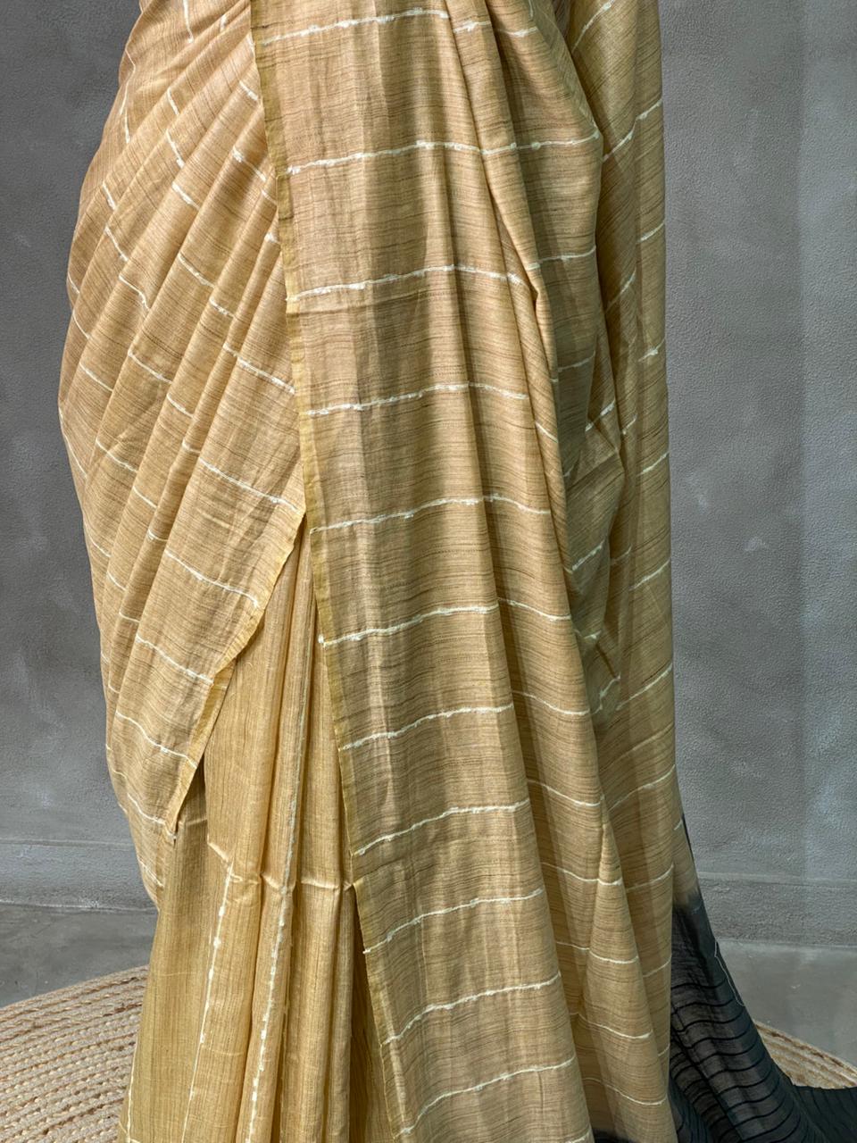 Deep sandal and Ash Tusser silk saree -SOT17