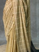 Deep sandal and Ash Tusser silk saree -SOT17