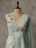 Pastal Bluish green jute tissuesaree -VR2C
