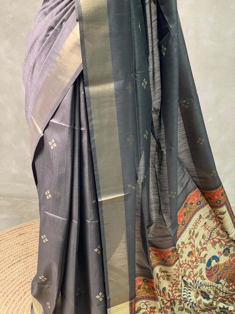 Grey Chanderi cotton silksaree -KRUPB1