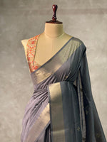 Grey Chanderi cotton silksaree -KRUPB1