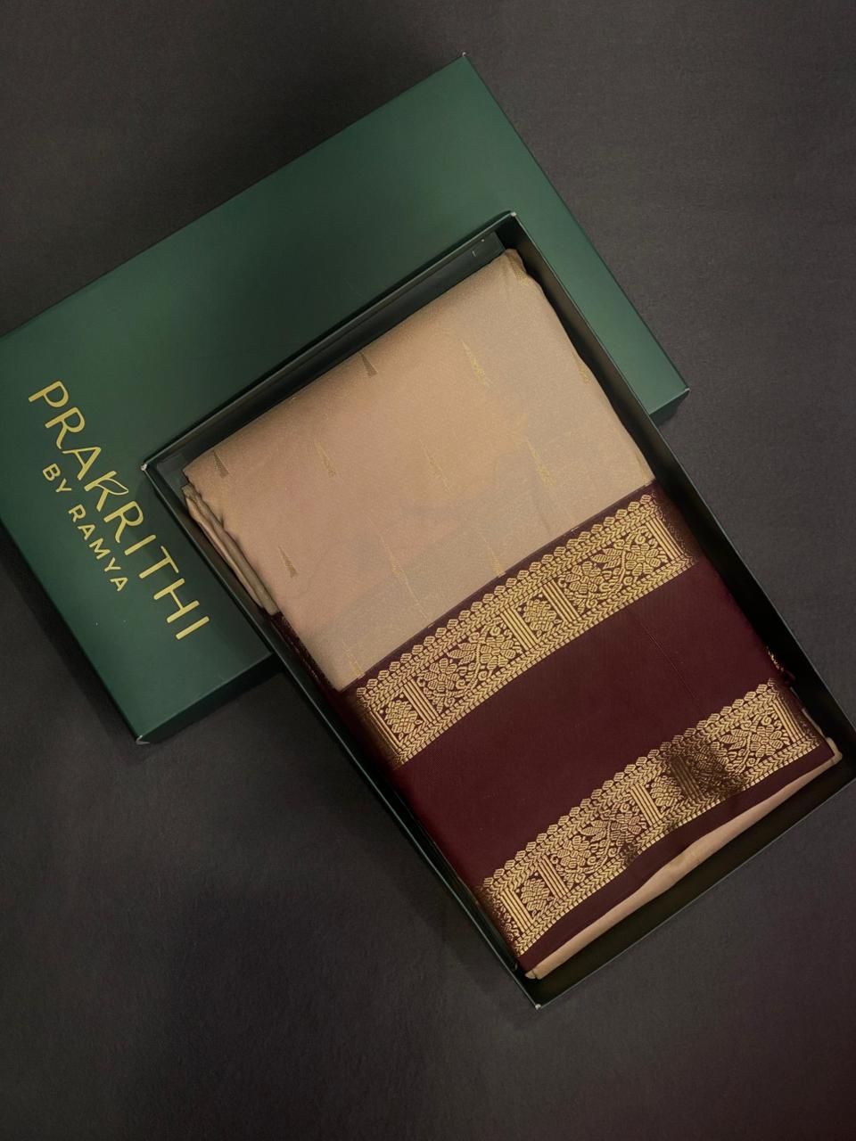 Beige and Brown kanchipuram silk saree- PSSR242