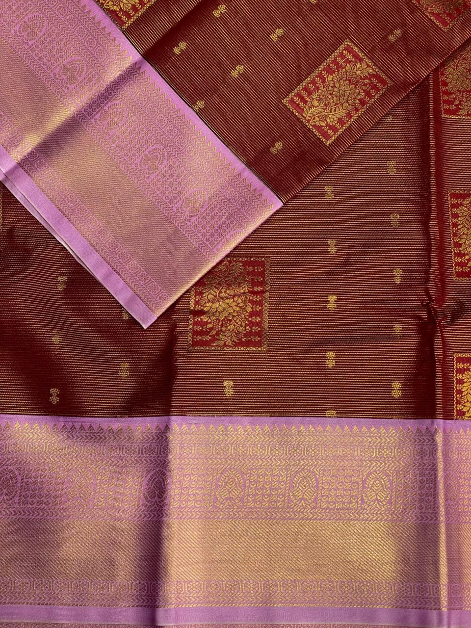 Maroon and lavender kanchipuram silk saree- PSSR252
