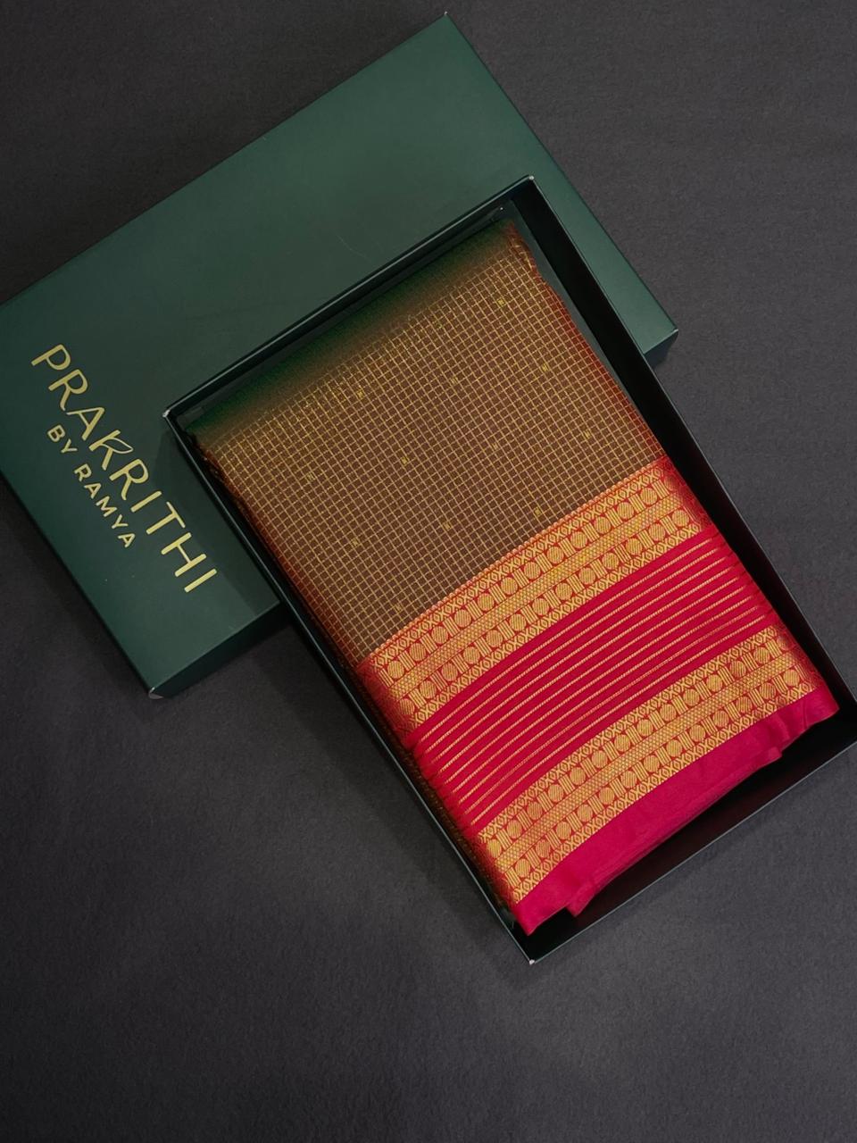 Olive Green and magenta kanchipuram silk saree- PSSR253