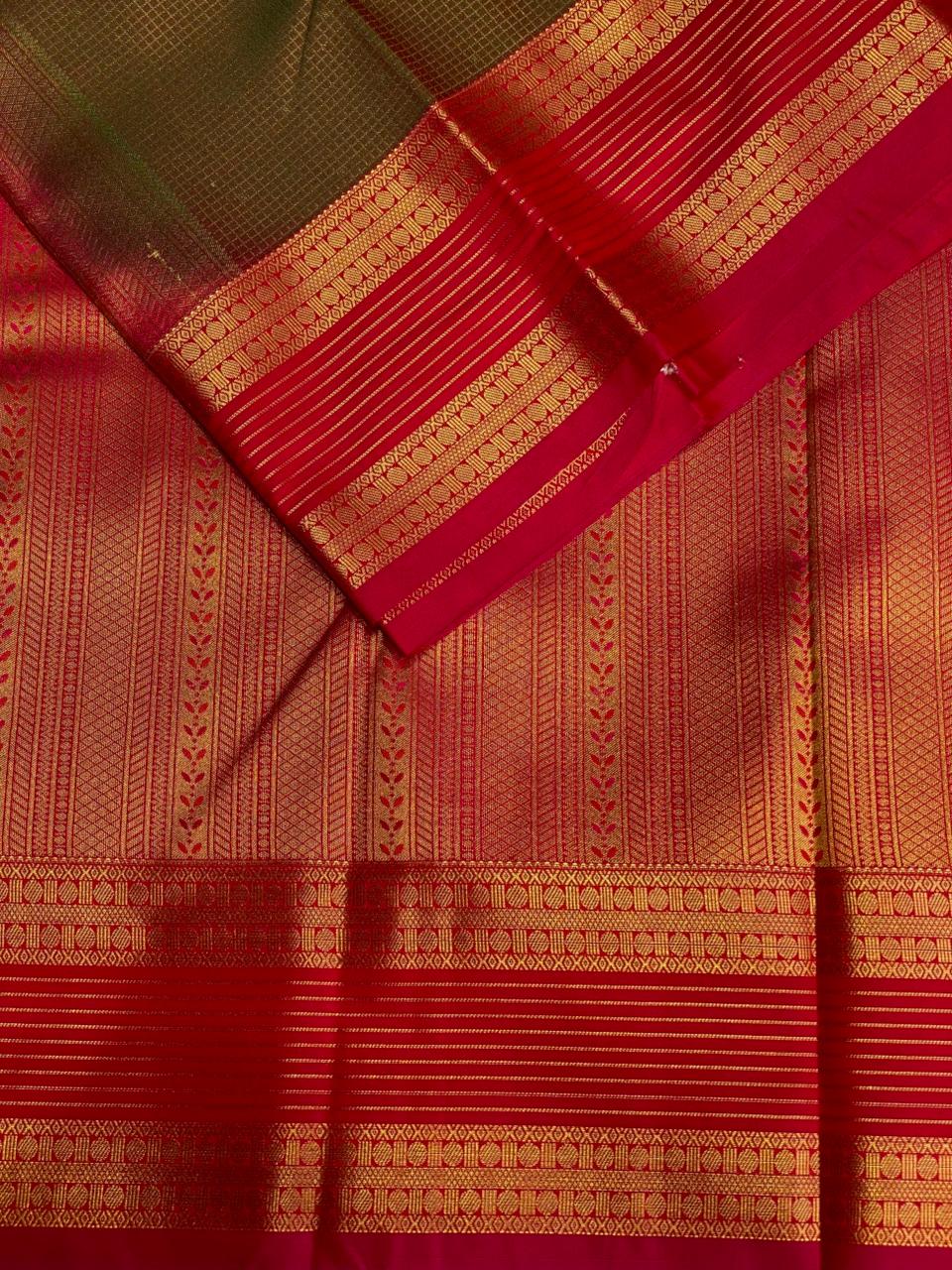Olive Green and magenta kanchipuram silk saree- PSSR253