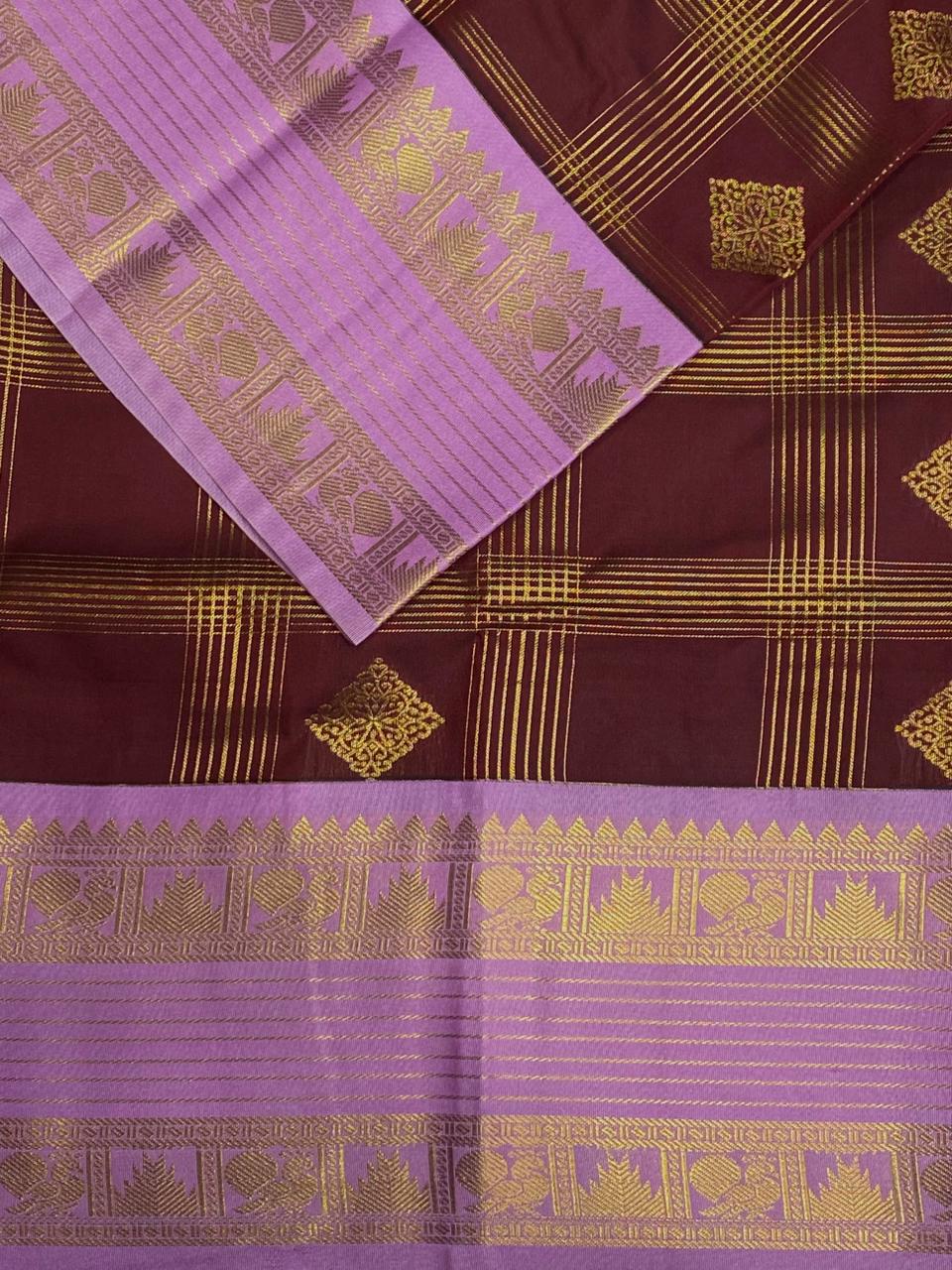 Maroon and Lavender kanchipuram silk saree- PSSR257